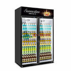 o congelador de vidro da exposição da garrafa de cerveja da bebida da porta 2 refrigerou o refrigerador ereto de refrigeração ar do armário de exposição do supermercado