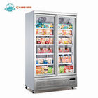 As portas de vidro do dobro do congelador de refrigerador 1000L da exposição bebem a mostra do refrigerador do refrigerador