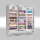 O fã que refrigera o congelador ereto de 3 portas de vidro, supermercado automático degela a mostra da exposição do refrigerador