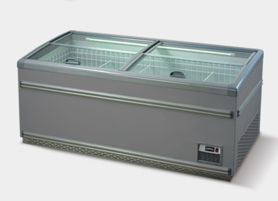Congelador da ilha do dobro do congelador da exposição da caixa do equipamento de refrigeração do supermercado com porta de vidro