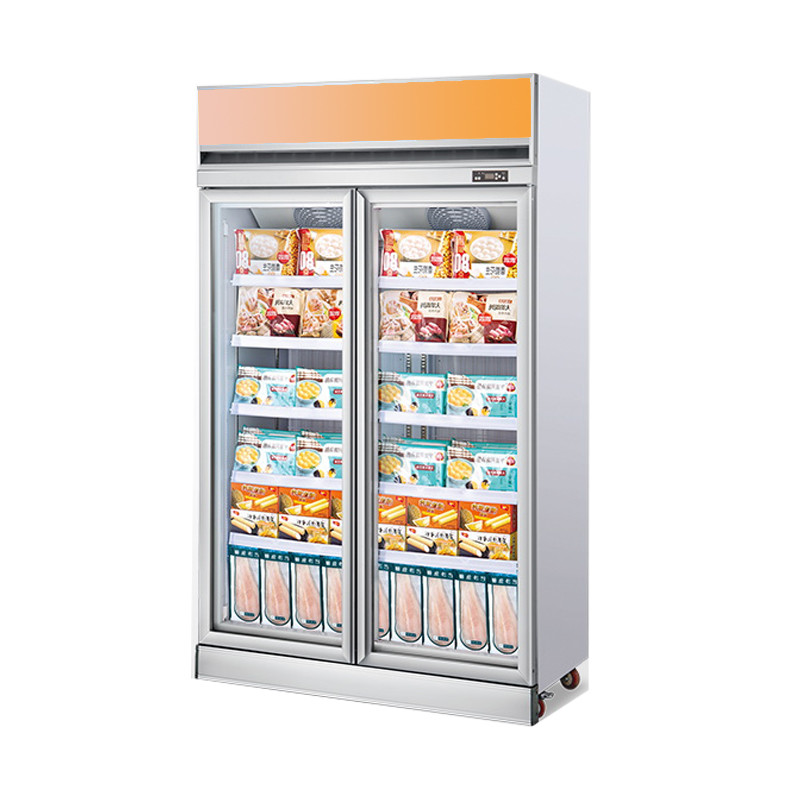 Mostra ereta da exposição do congelador da porta de vidro para o