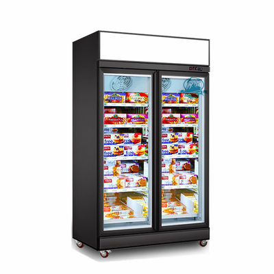 Congeladores de refrigeradores eretos da exposição da porta de vidro comercial do congelador da porta dobro