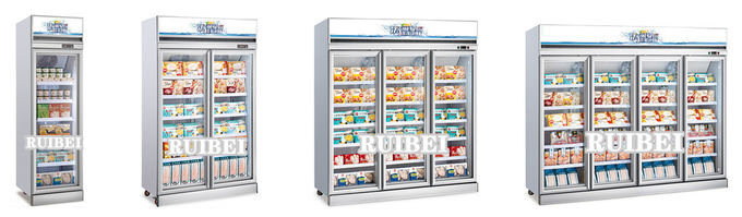 Congelador vertical de aquecimento elétrico da exposição do supermercado da porta de vidro para o gelado e o alimento congelado 2
