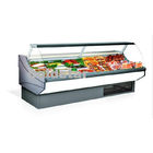 O tipo quadrado supermercado fino indica o refrigerador dos peixes da carne fresca do refrigerador