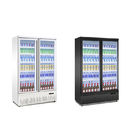 O vidro vertical da cerveja apresenta o refrigerador do refrigerador da bebida da porta dobro