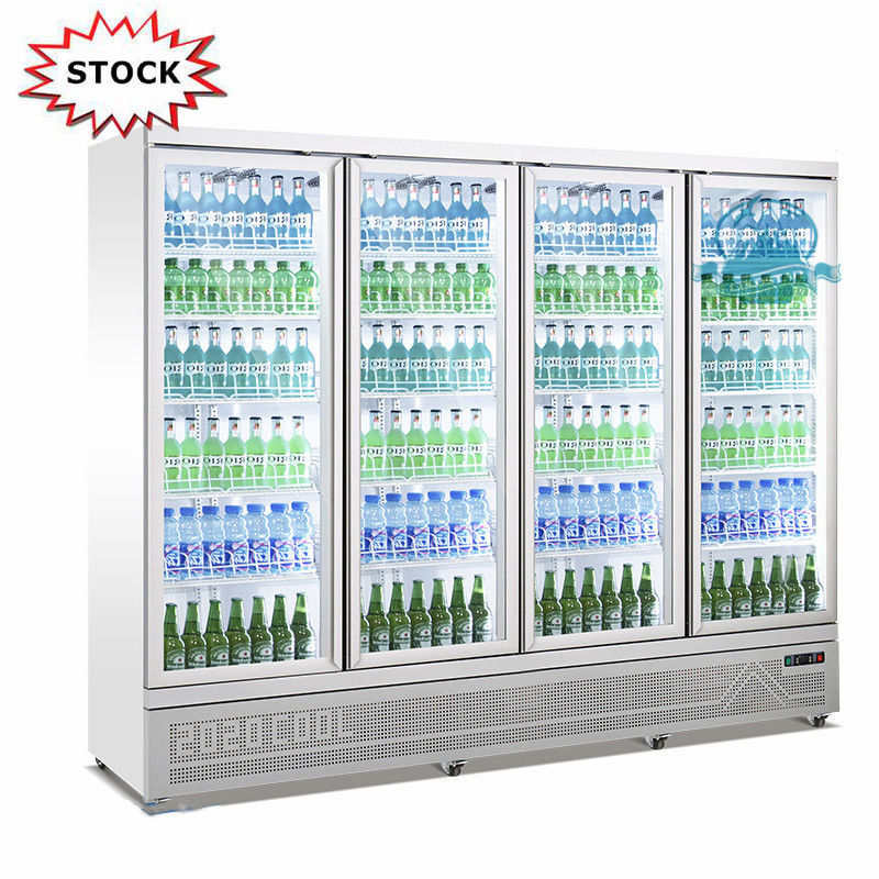 Refrigerador de vidro ereto da exposição da porta da mostra R290 do refrigerador das portas do supermercado 4 para a bebida