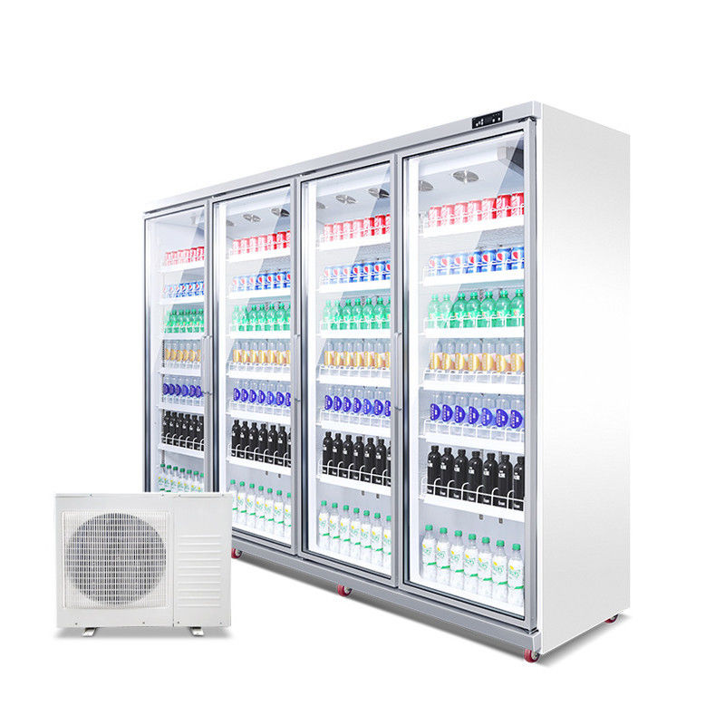 Com da bebida de vidro vertical do supermercado da mostra da exposição da porta do sistema remoto o refrigerador mais frio